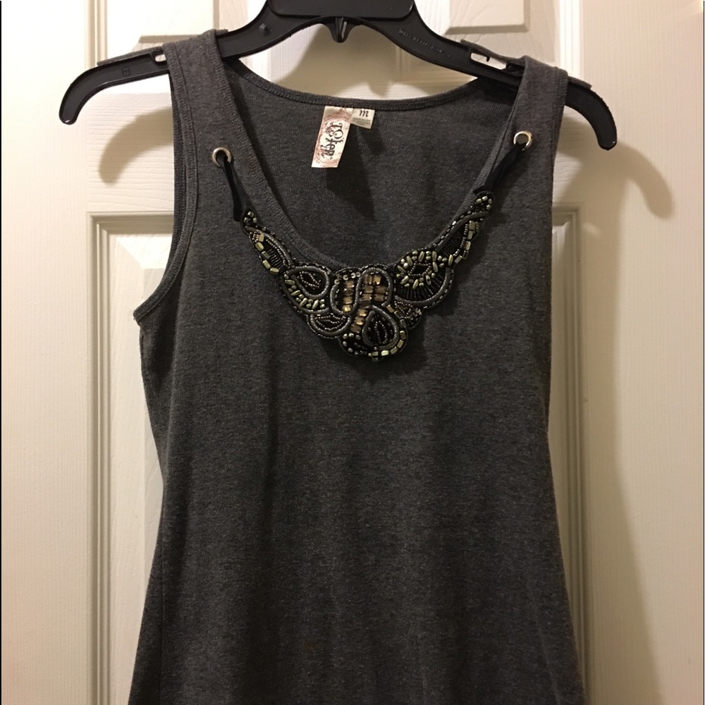 Gray Jeweled Tank Top. A16